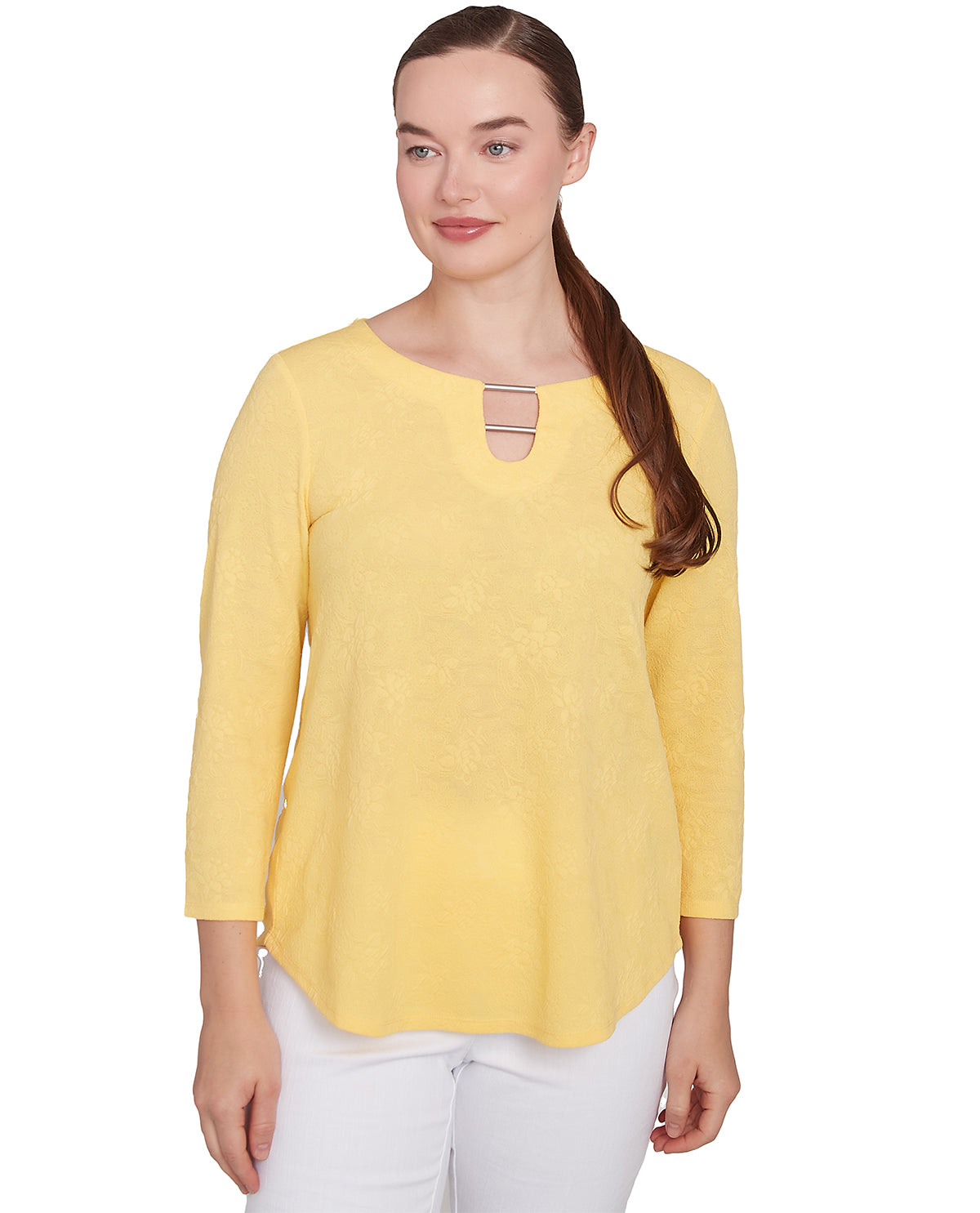 Ruby Road Missy Monochrome Moment Solid Paisley Knit Top with Bar