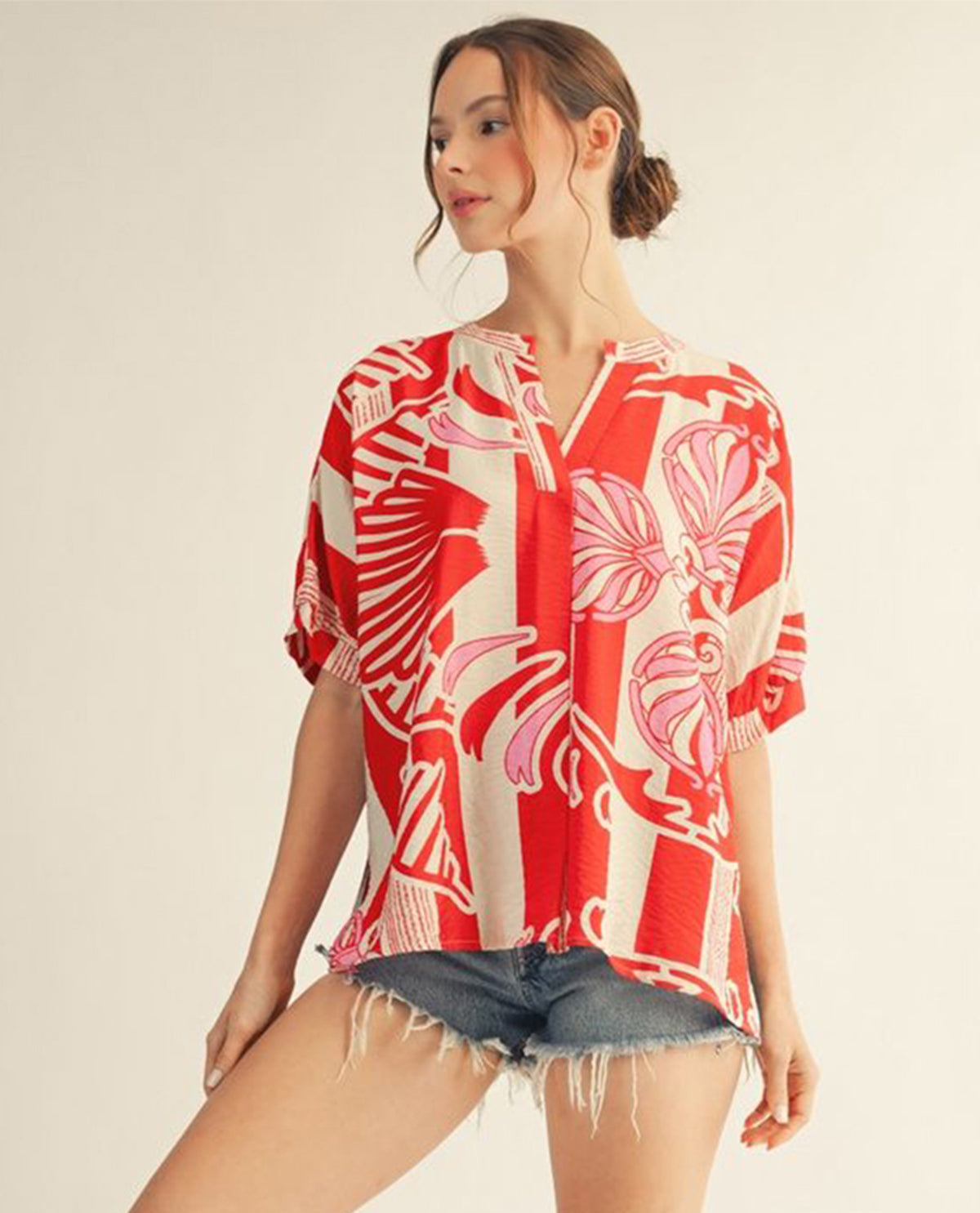 Jodifl Print Dolman Top Red