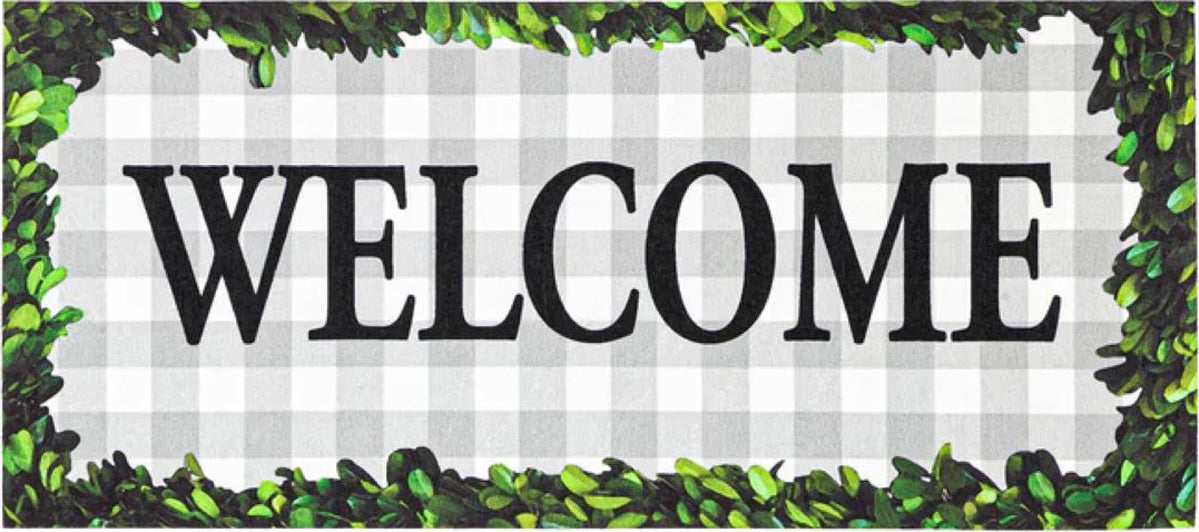 Boxwood Framed Plaid Welcome Sassafras Switch Mat