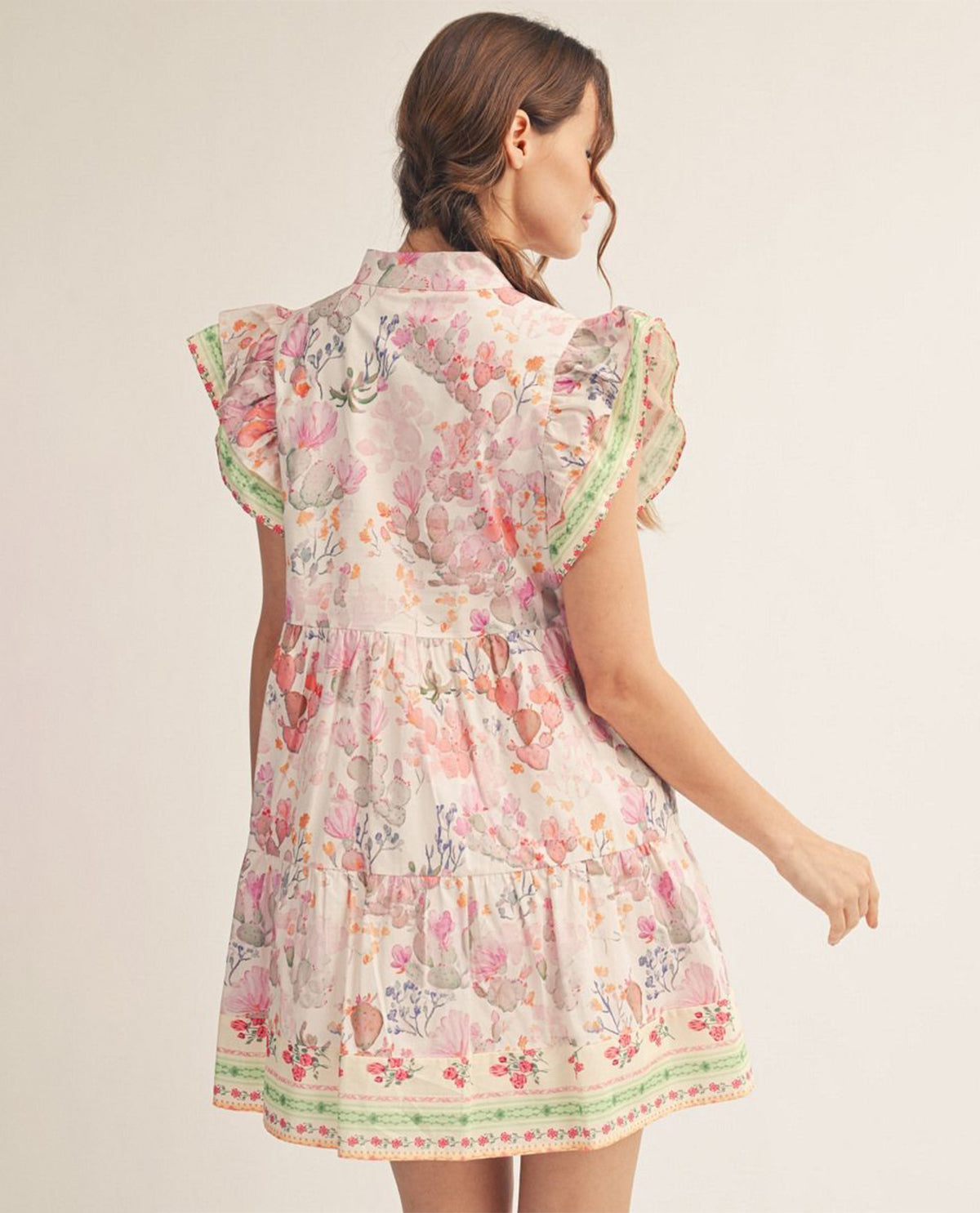 Jodifl Ruffle Sleeve Floral Babydoll Dress Pink