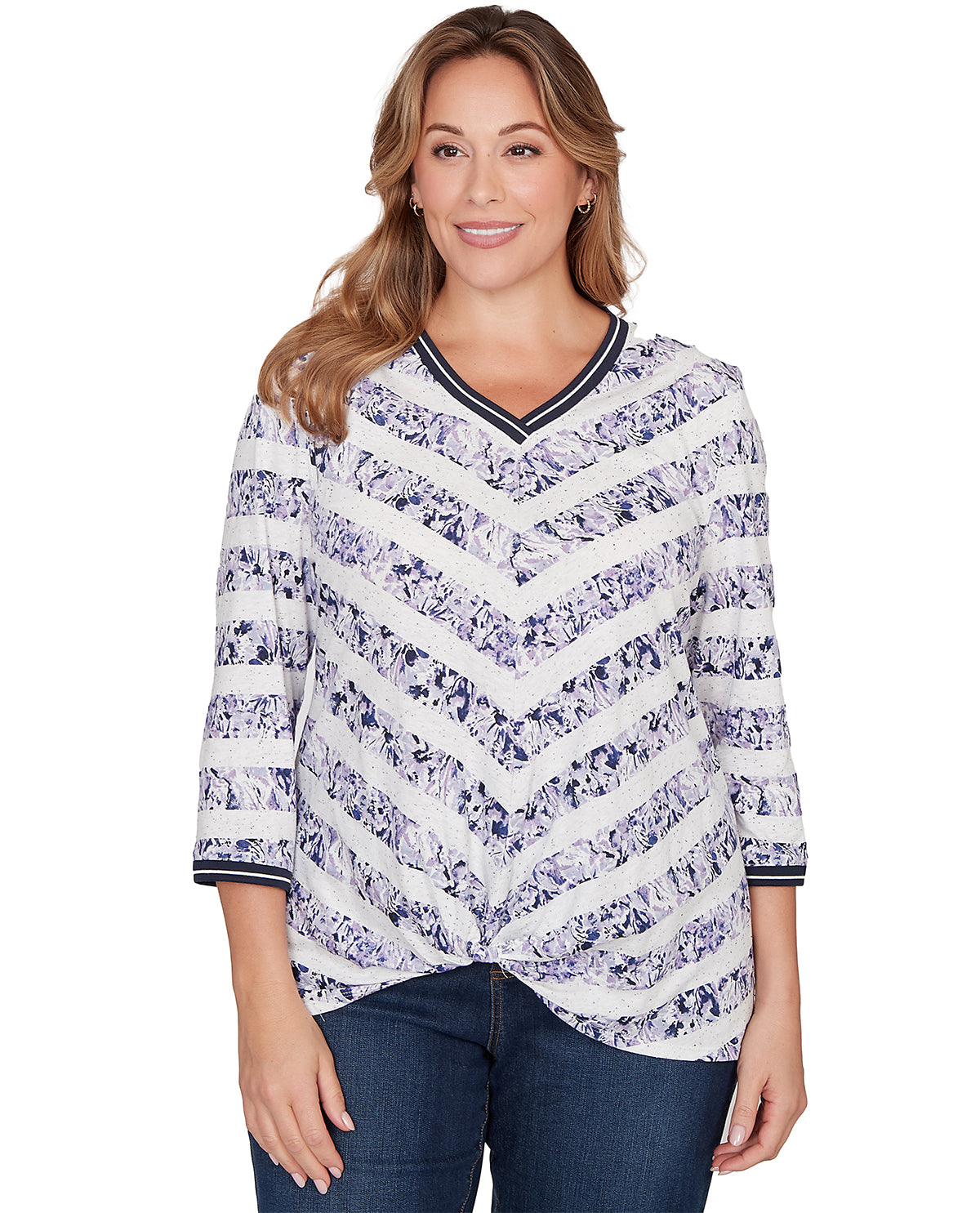 Ruby Road Jetsetter Floral Twist Knit Top Lilac