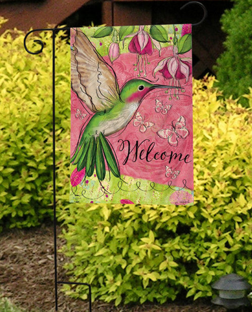 Blissful Hummingbird Garden Flag