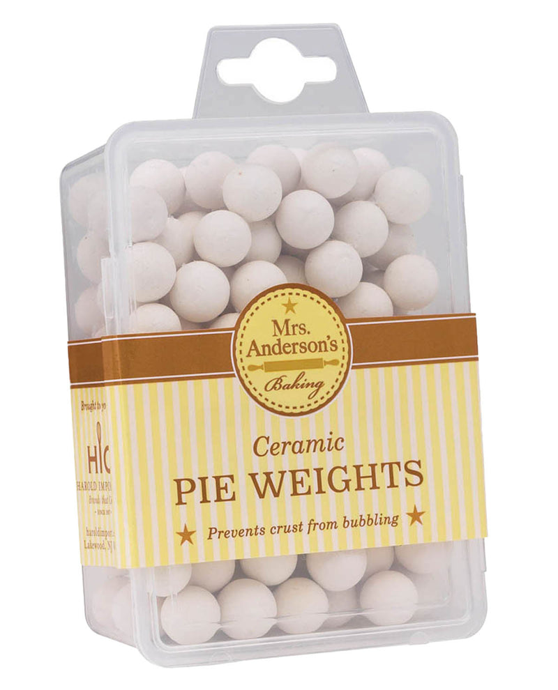 Pack of ceramic pie weights with a visible brand label on a white background