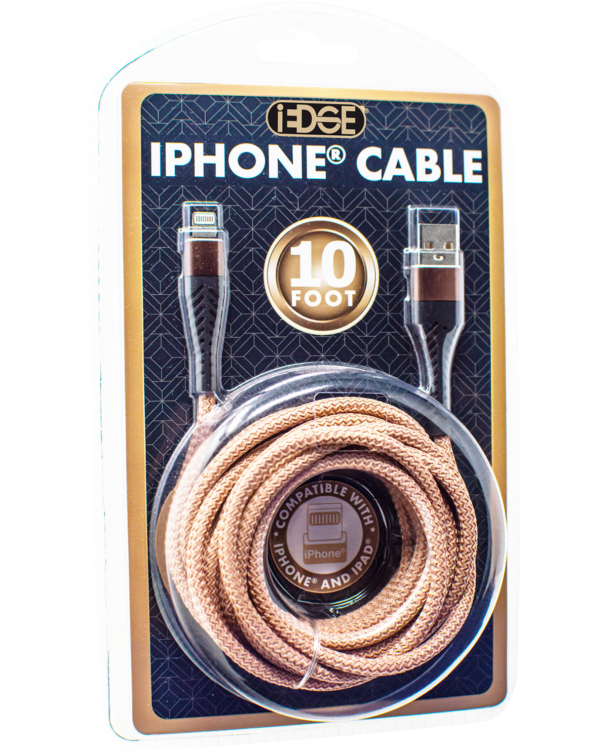 Packaged iPhone cable with 'EDGE' branding on a white background
