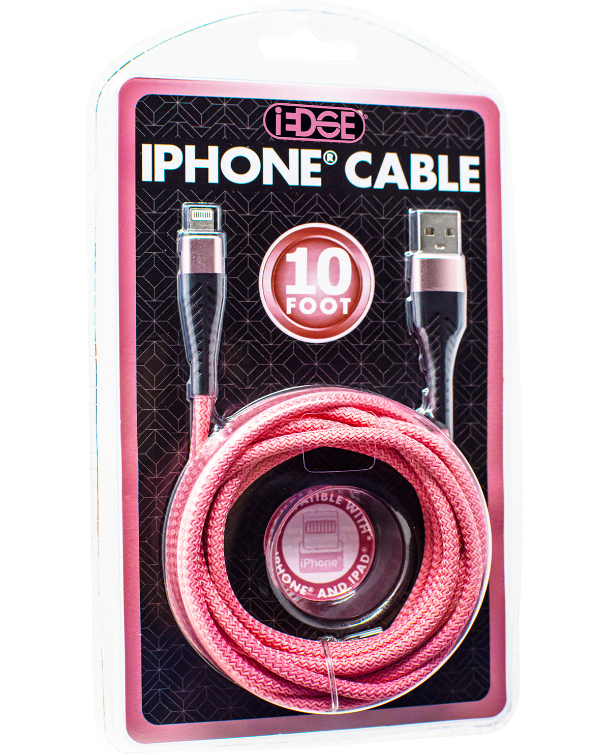Pink iPhone cable in packaging with 'EDGE' branding