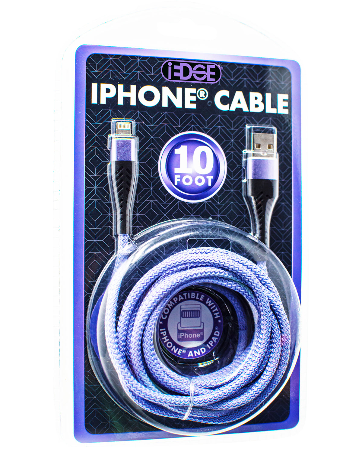 Packaged iPhone cable with 'EDGE' branding on a white background