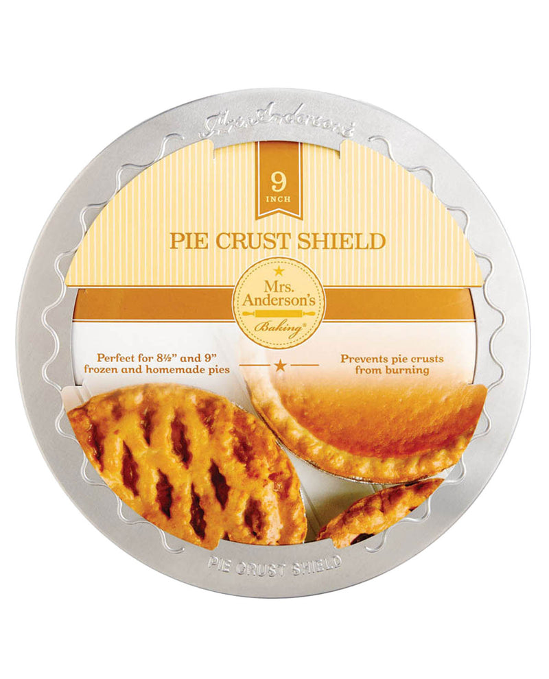 Pie crust shield packaging with images of pies on a white background