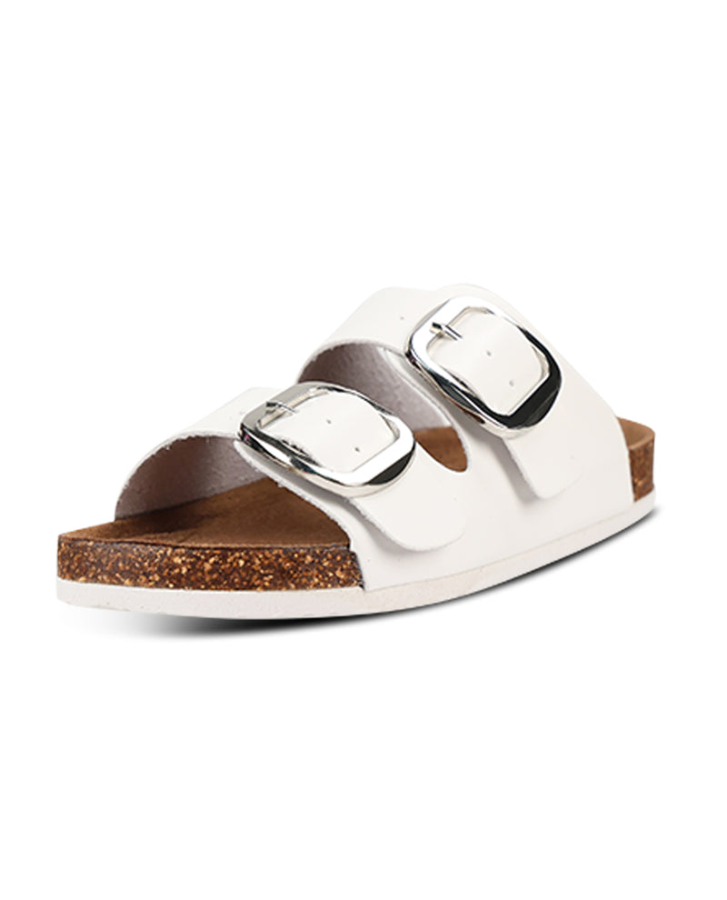 Outwoods Bork66 Large Buckle 2 Band Girls Sandal White