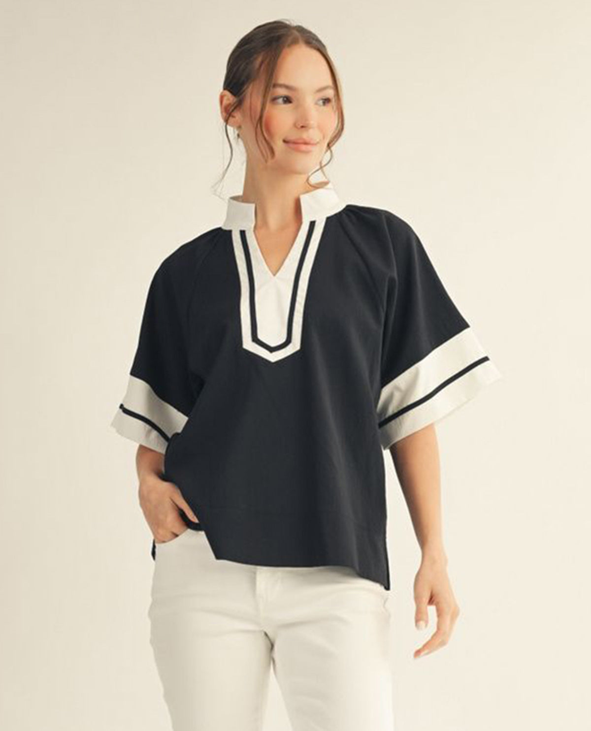 Jodifl Solid Top With Contrast Trim Black