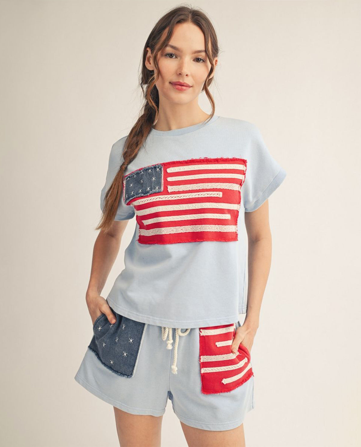 Jodifl Top With Patchwork Flag Blue