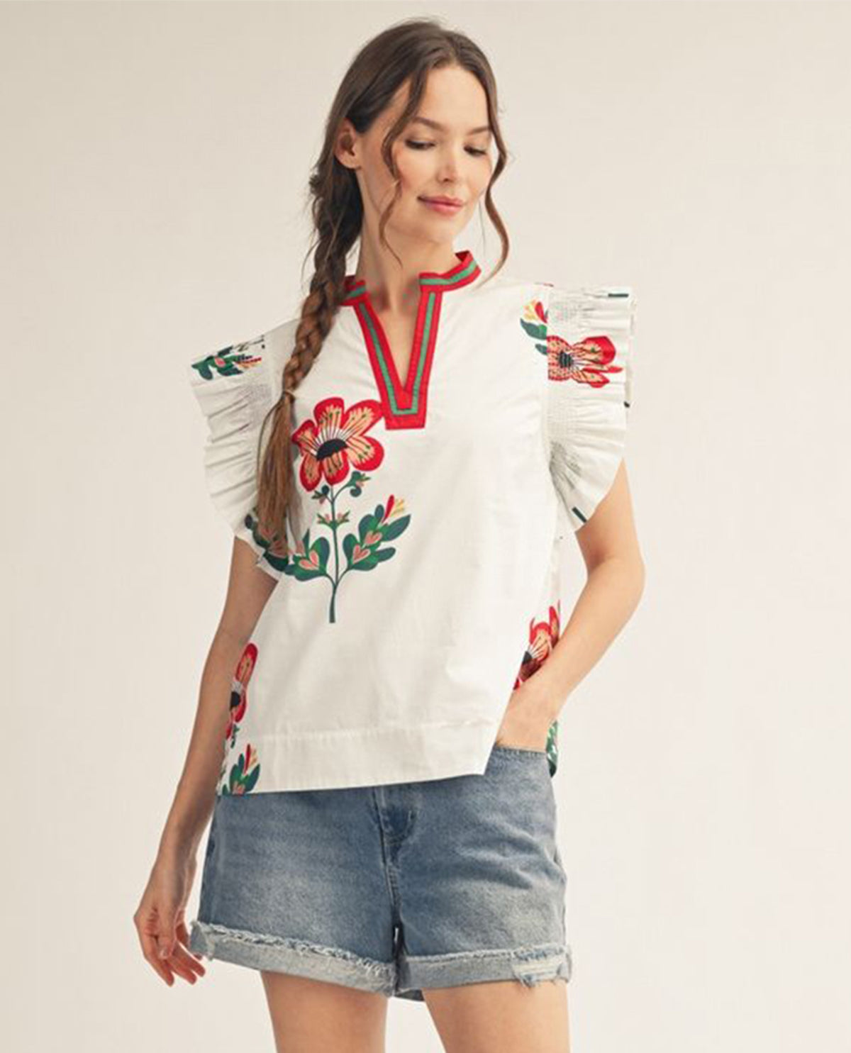 Jodifl Print Top With Contrast Trim White