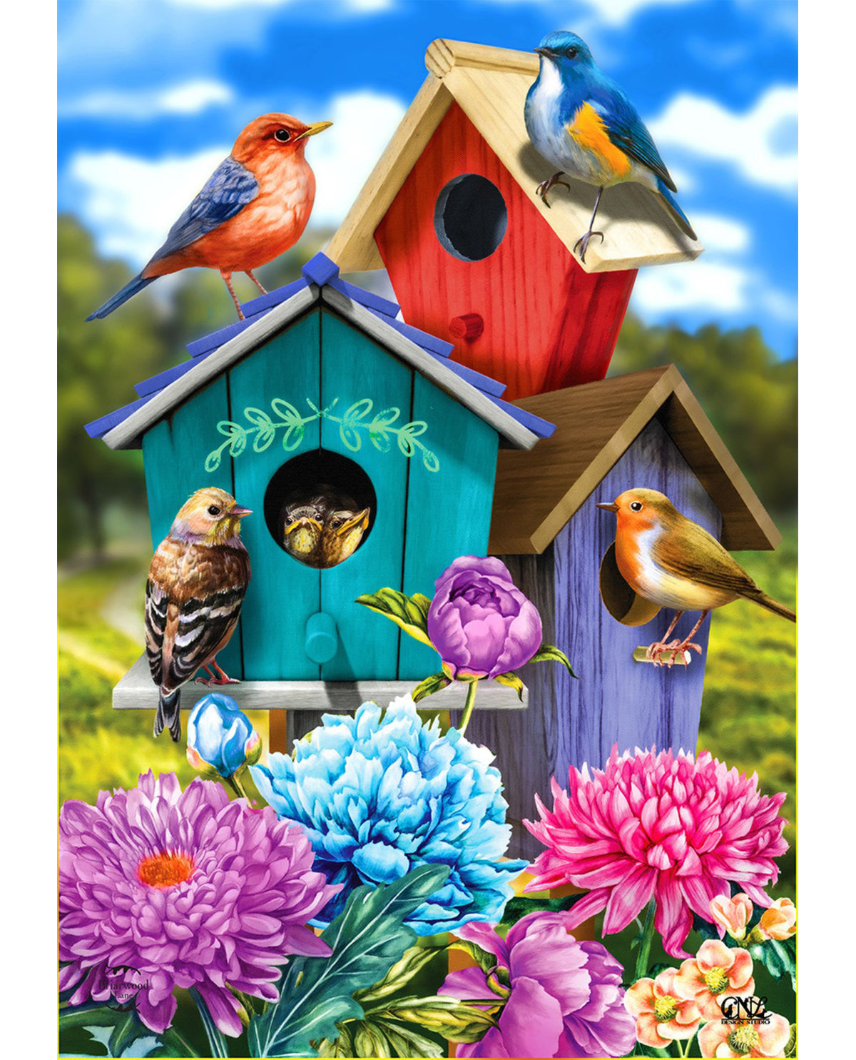 Colorful Birdhouses Garden Flag