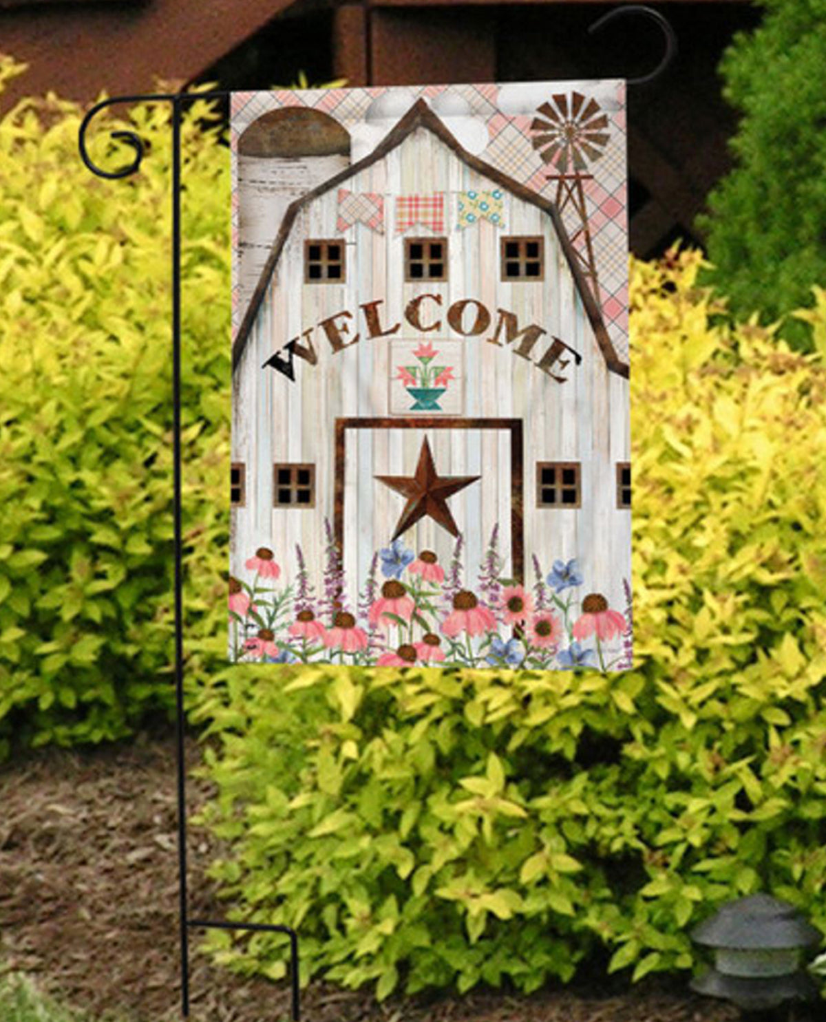 Barn In Bloom Garden Flag