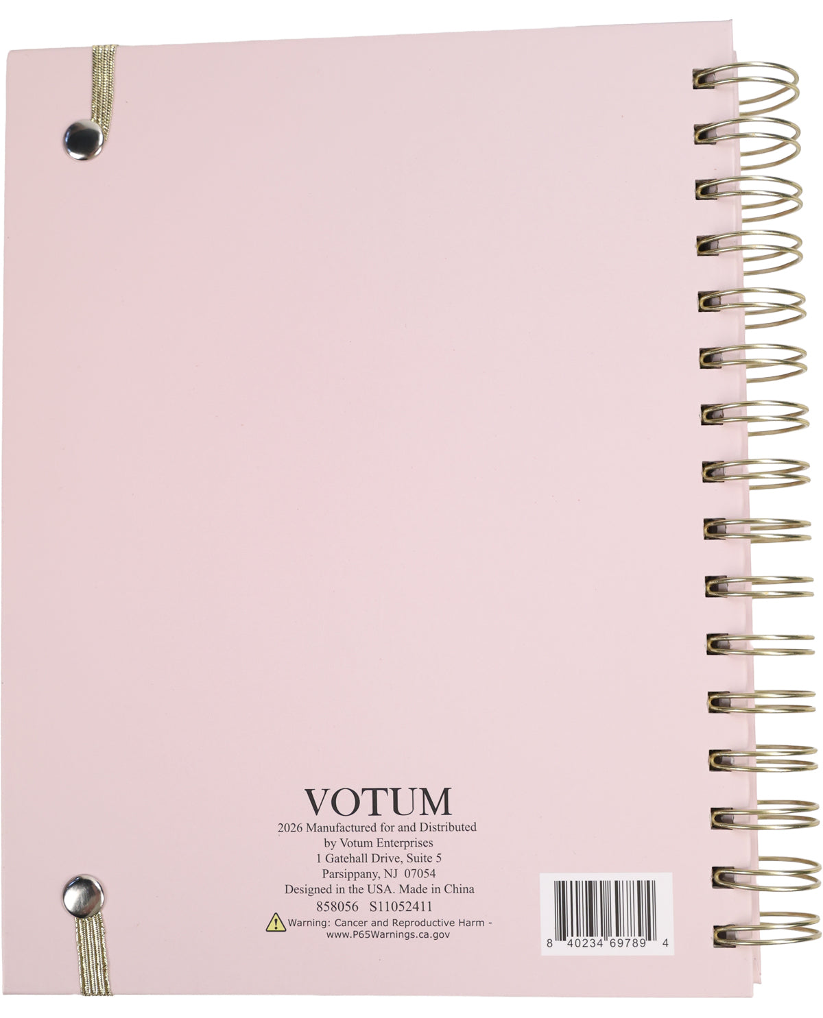 Pink notebook with spiral binding on a white background