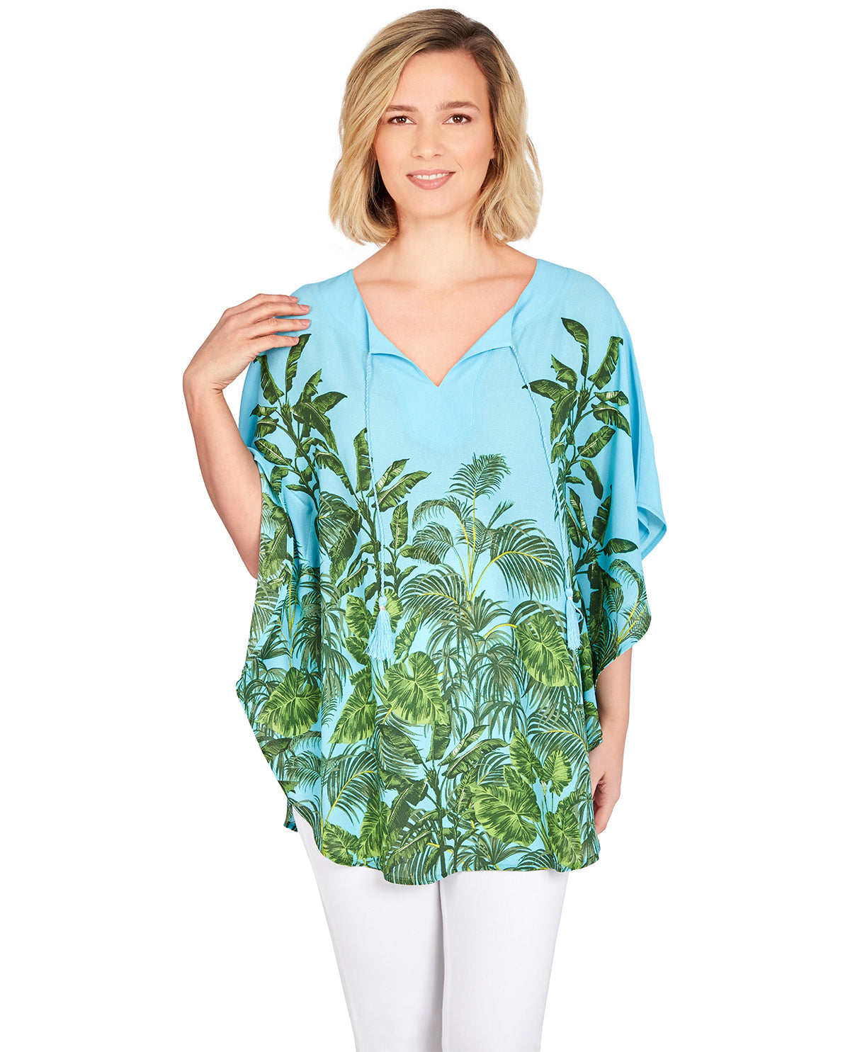 Ruby Road Petite Paradise Palms Butterfly Top Aqua