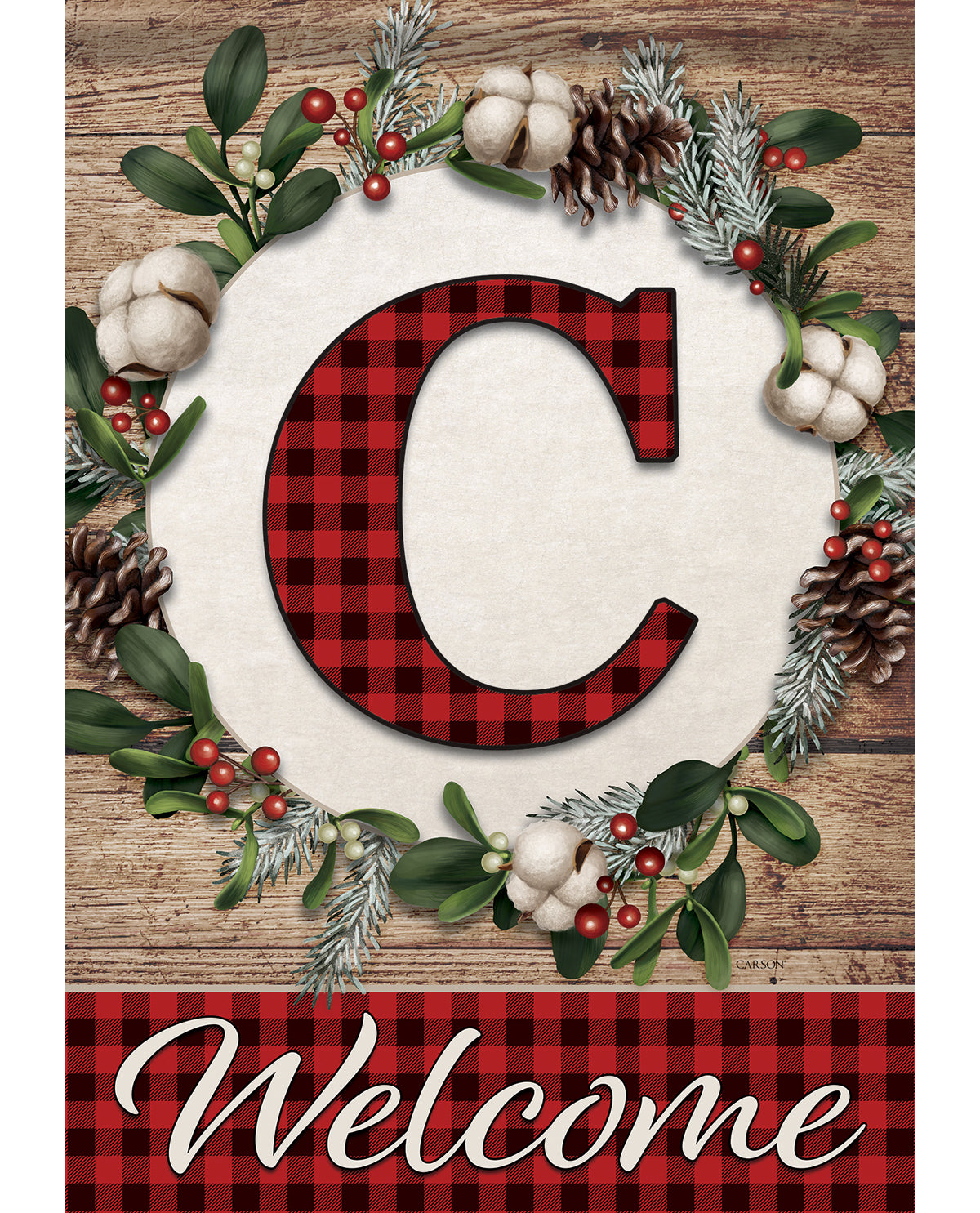 Carson Christmas Plaid Monogram C Large Flag