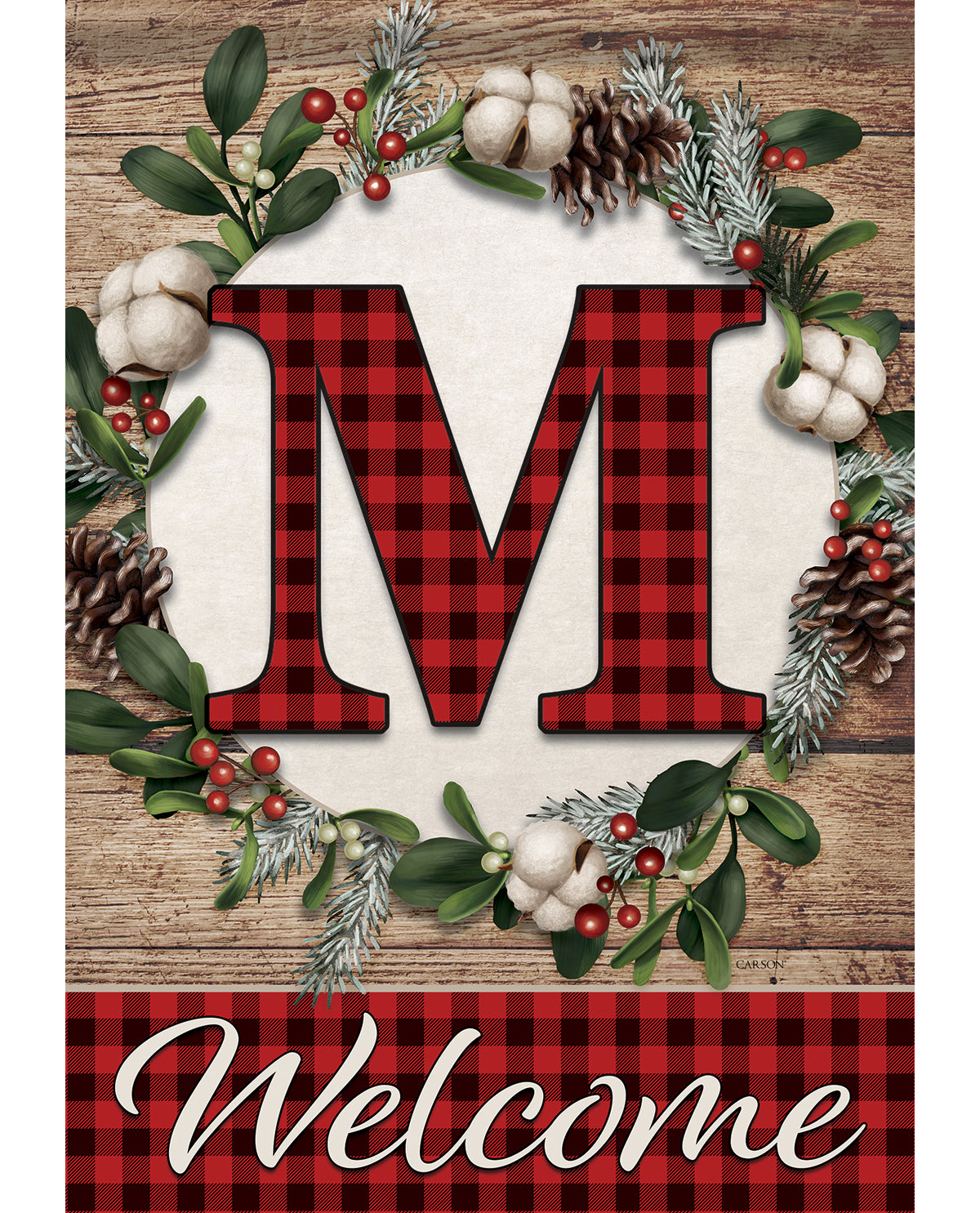 Carson Christmas Plaid Monogram M Large Flag