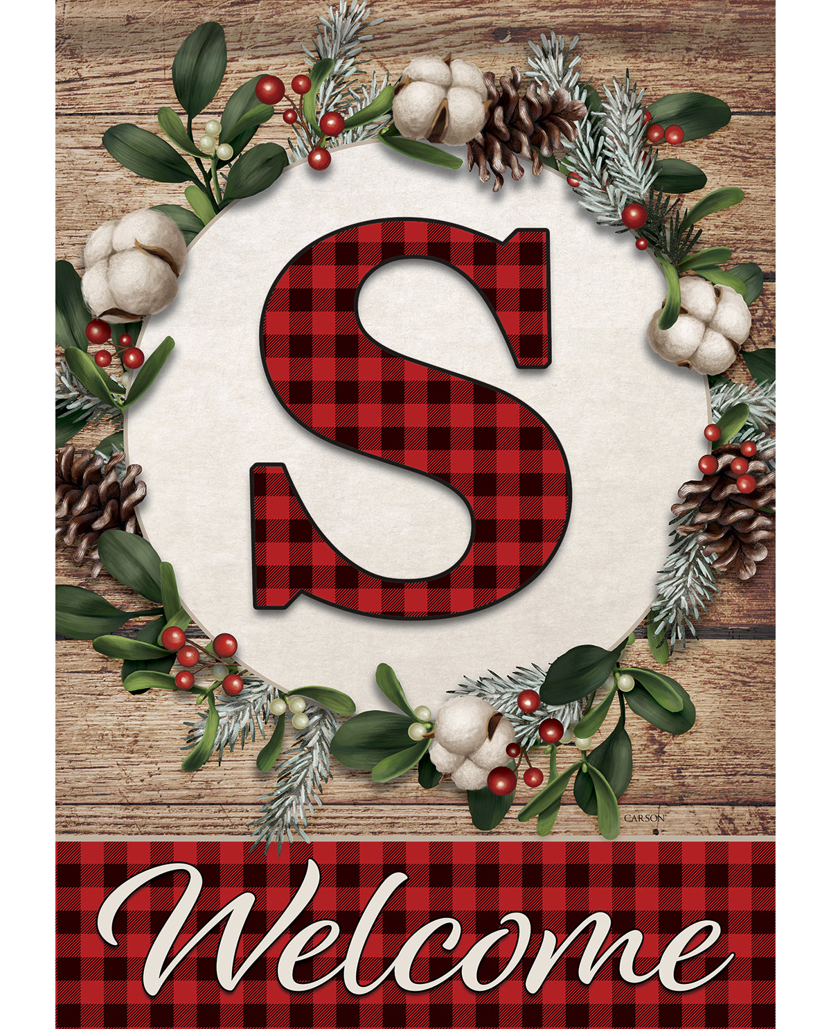 Carson Christmas Plaid Monogram S Large Flag
