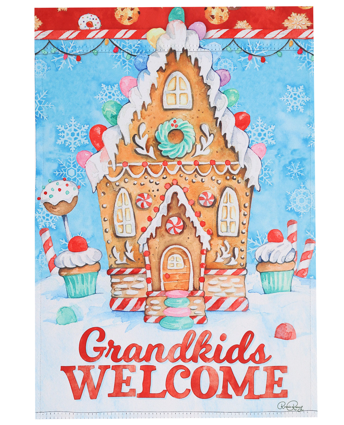 Grandkids Gingerbread House Garden Flag