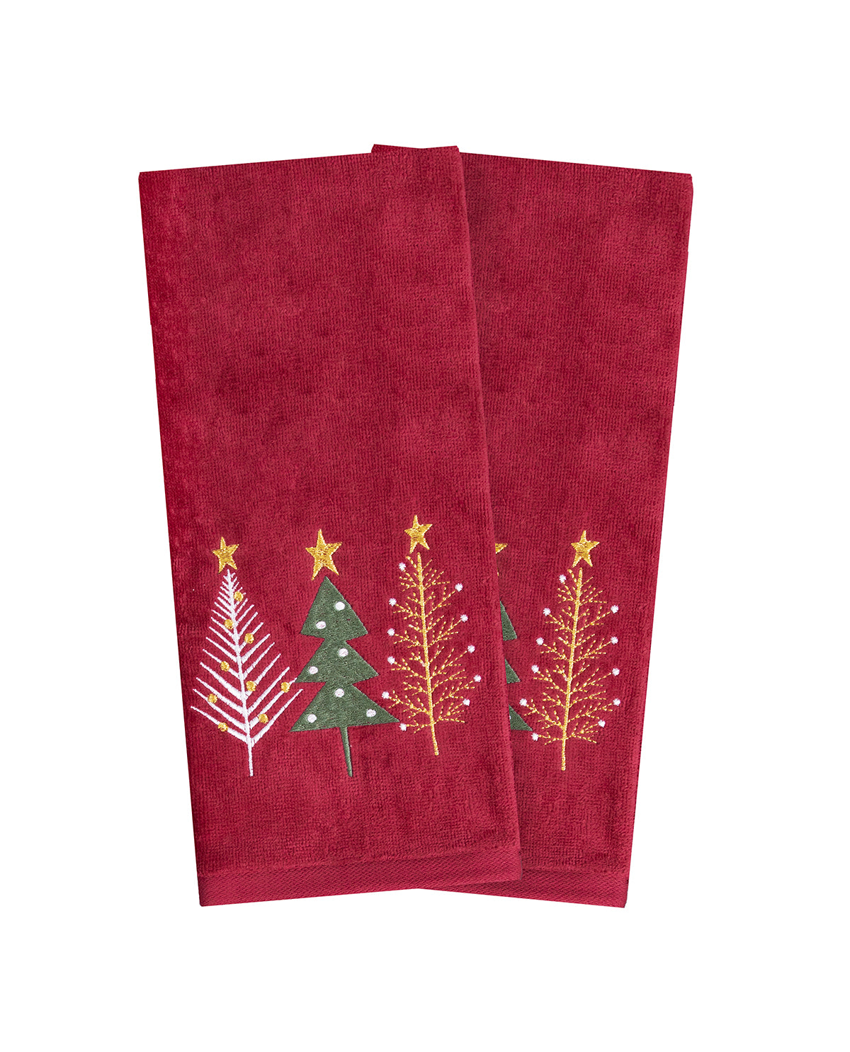 Garnet Tree Trio Embroidered Hand Towels - Two Pack