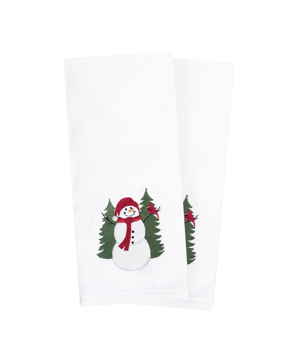 White Snowman Forest Embroidered Hand Towel - Two Pack