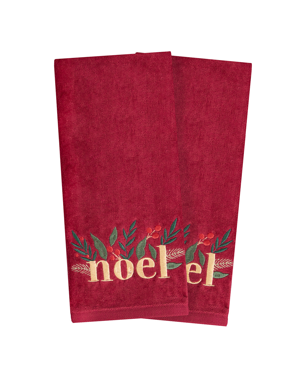 Noel Sprigs Garnet Embroidered Hand Towel - Two Pack