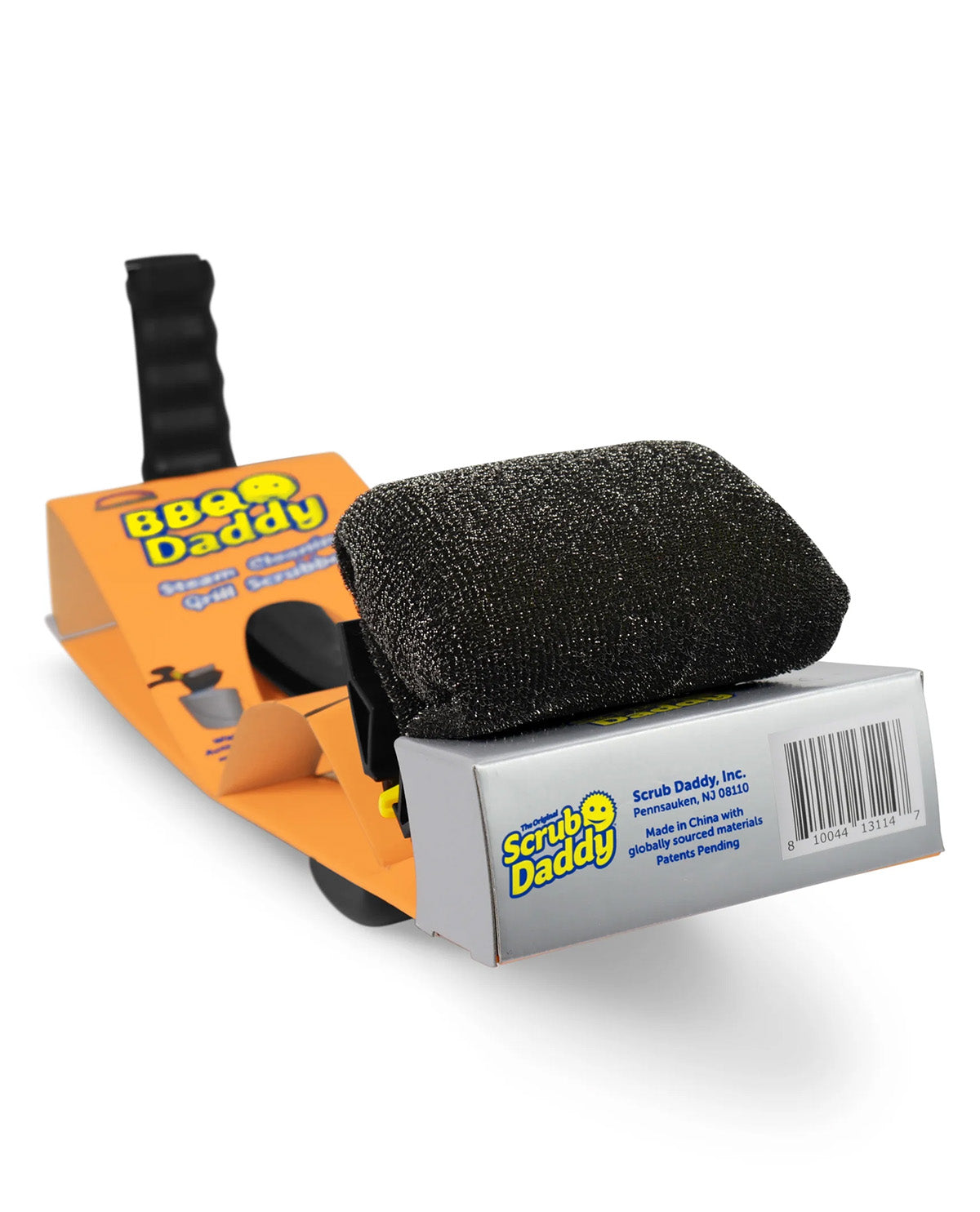 Scrub Daddy Magic Eraser with its orange and white retail box on a white background.