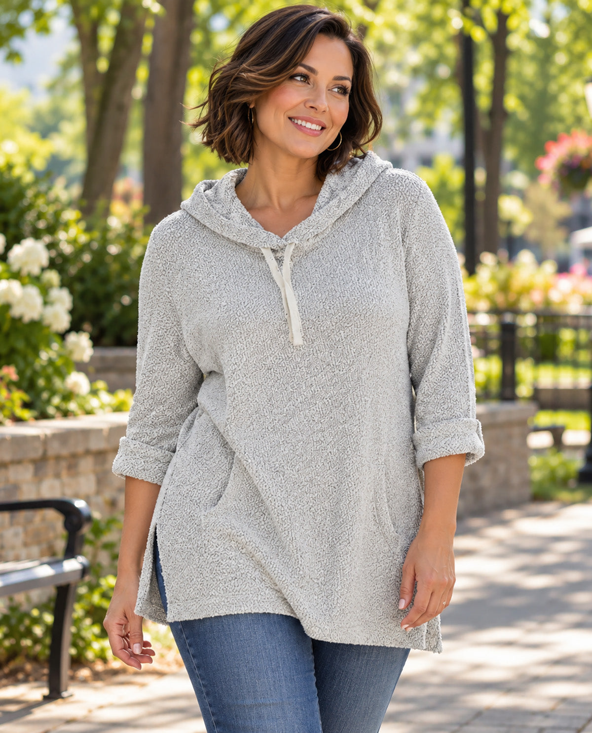 Robert Louis Popcorn Cowl Neck Tunic Oatmeal