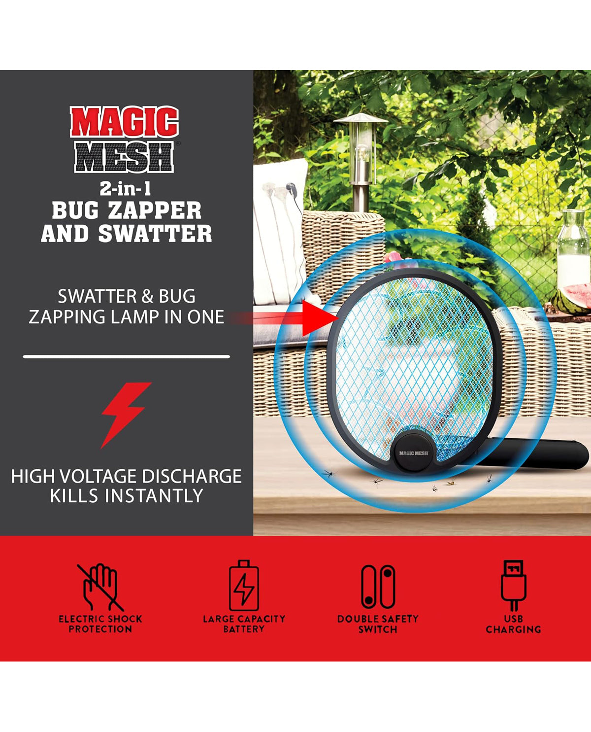 Magic Mesh 2-in-1 Bug Zapper & Swatter