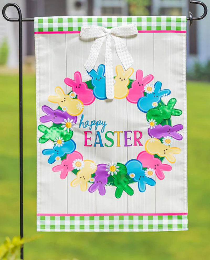 Colorful Easter Bunny Wreath Applique Garden Flag