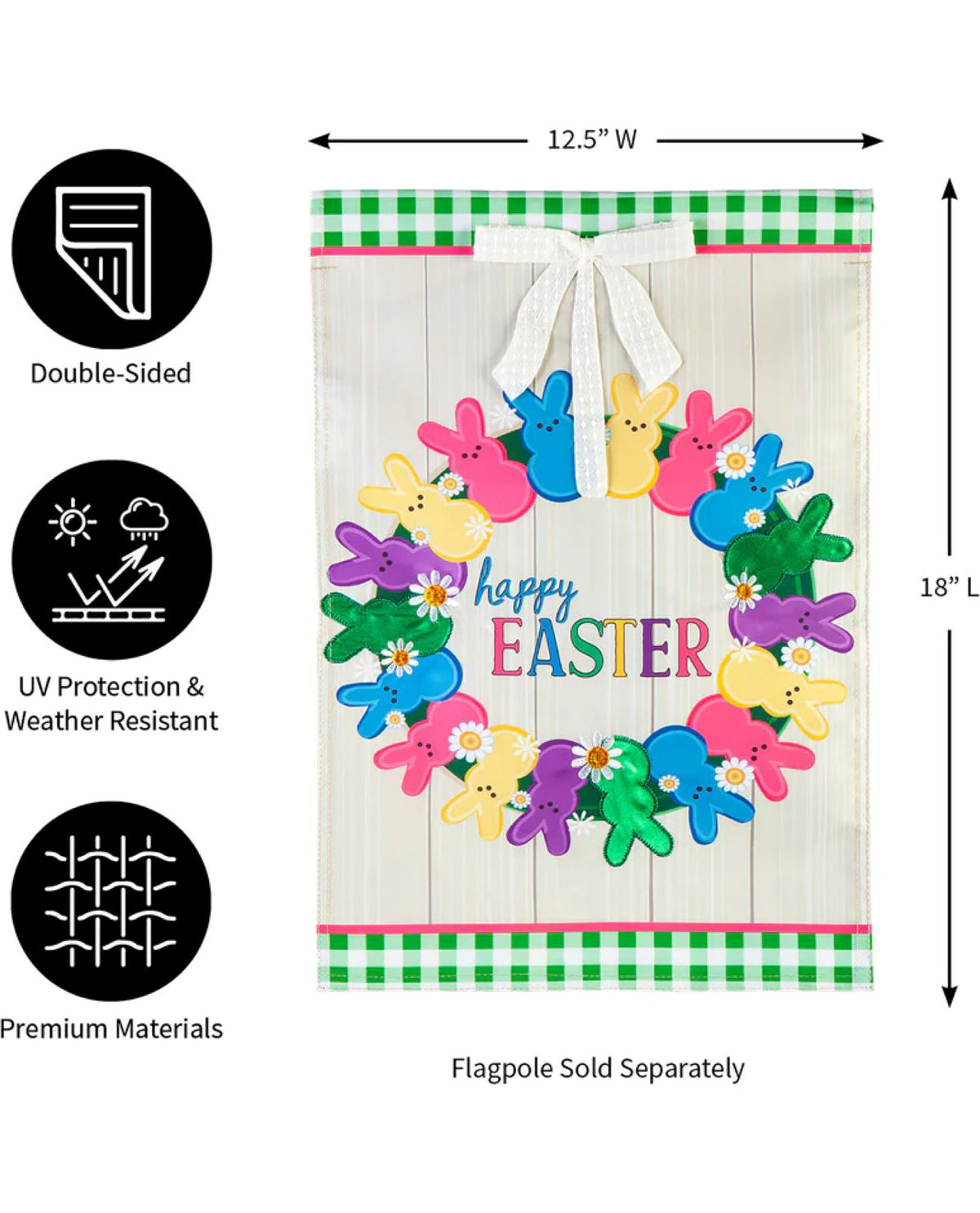 Colorful Easter Bunny Wreath Applique Garden Flag