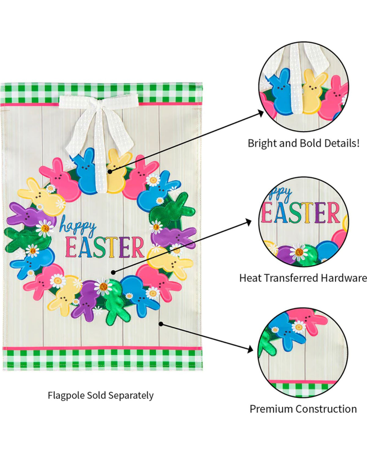 Colorful Easter Bunny Wreath Applique Garden Flag