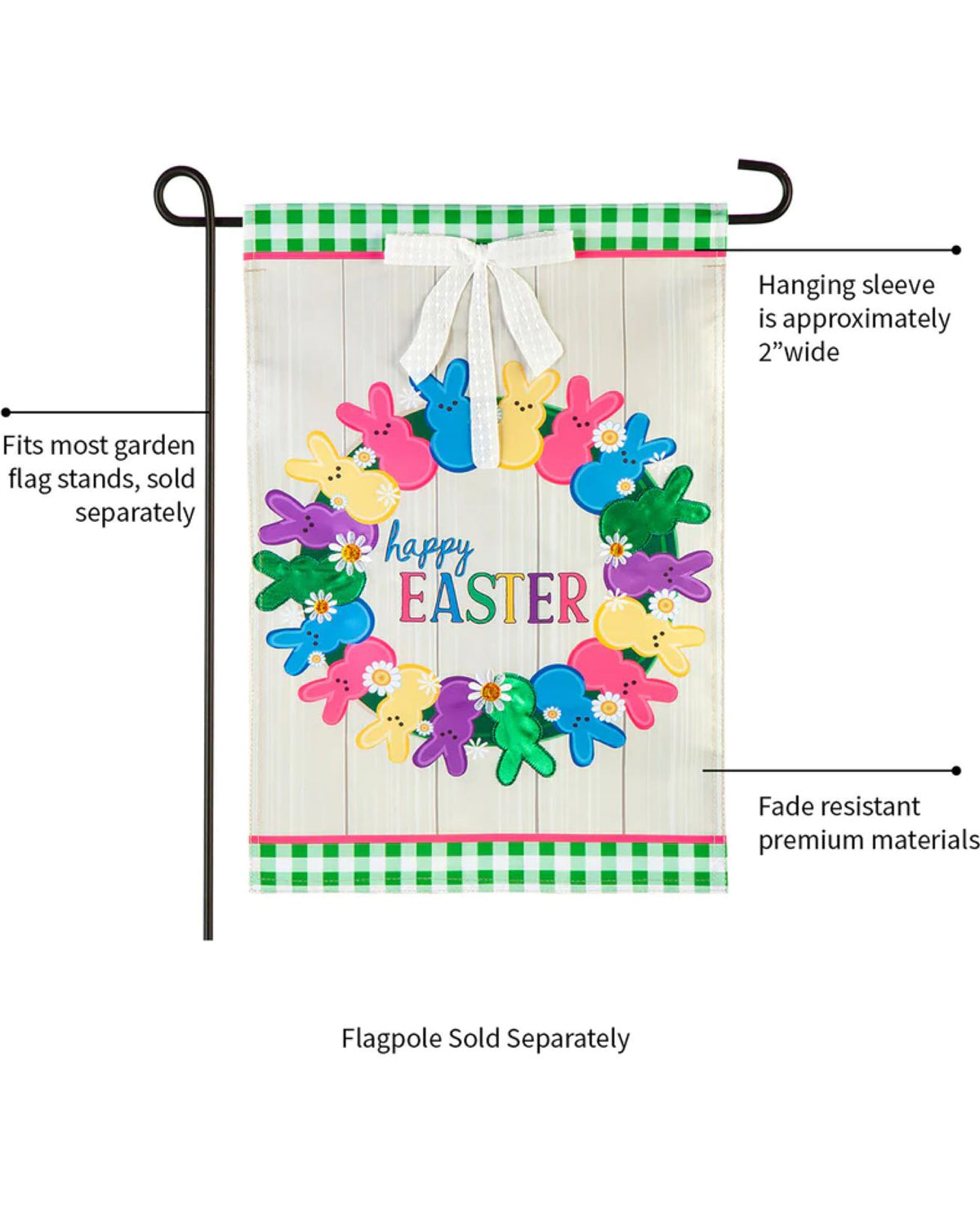 Colorful Easter Bunny Wreath Applique Garden Flag