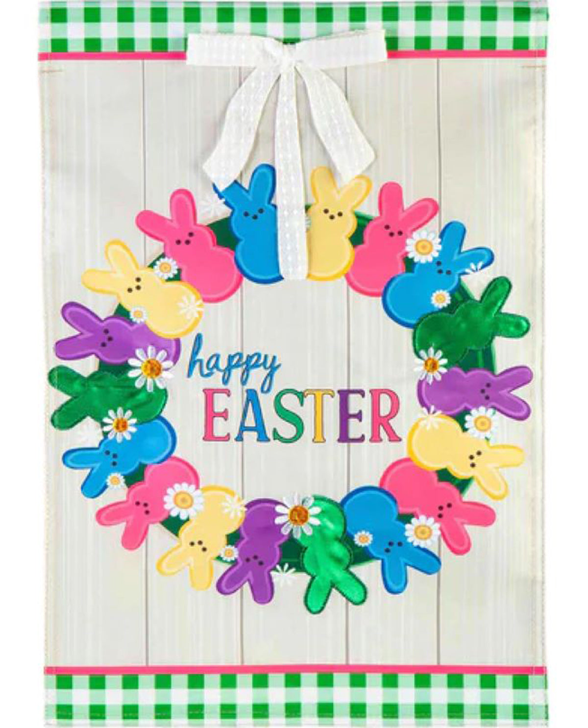 Colorful Easter Bunny Wreath Applique Garden Flag