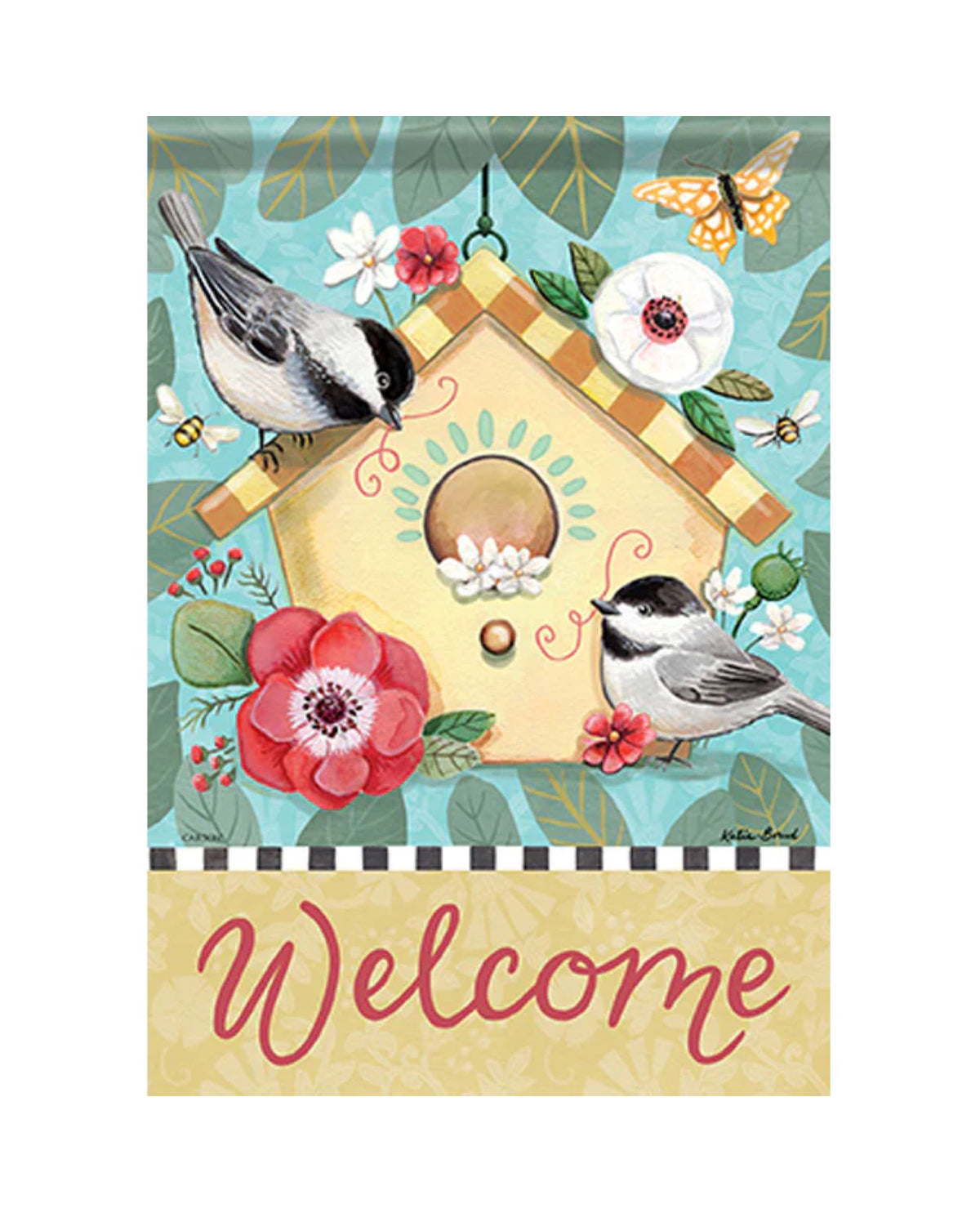 Birdhouse & Chickadees Garden Flag