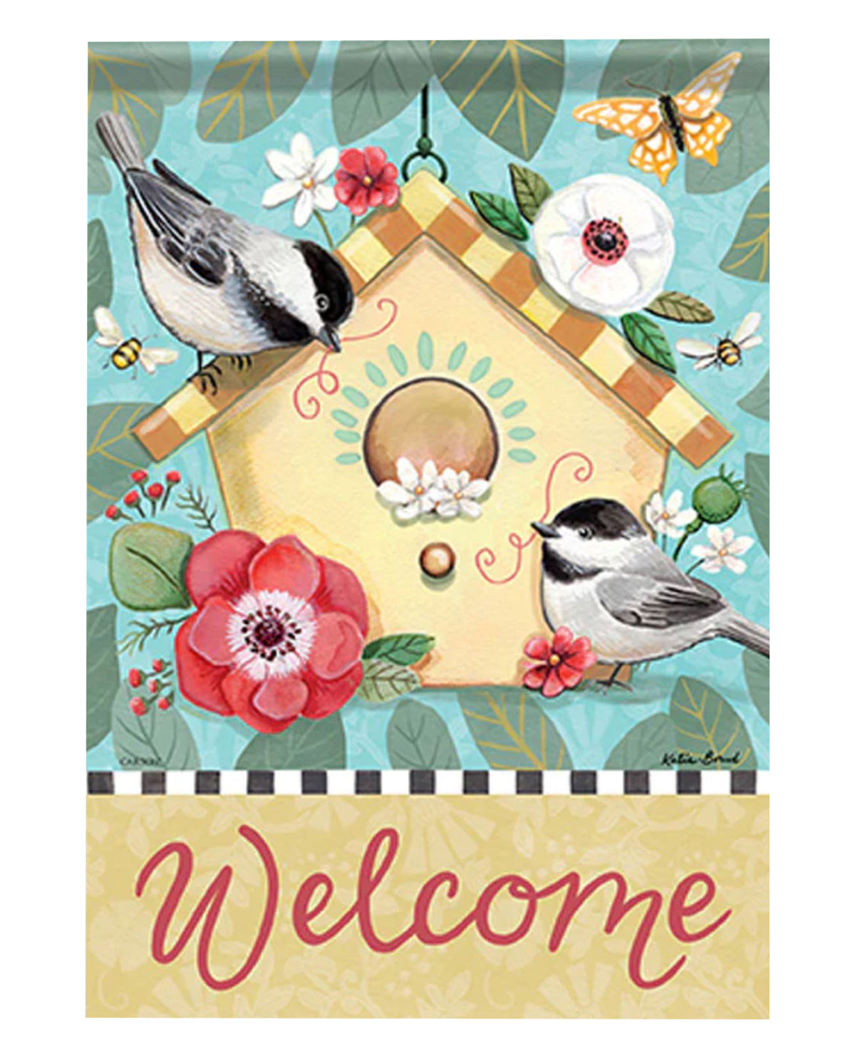 Birdhouse & Chickadees Garden Flag