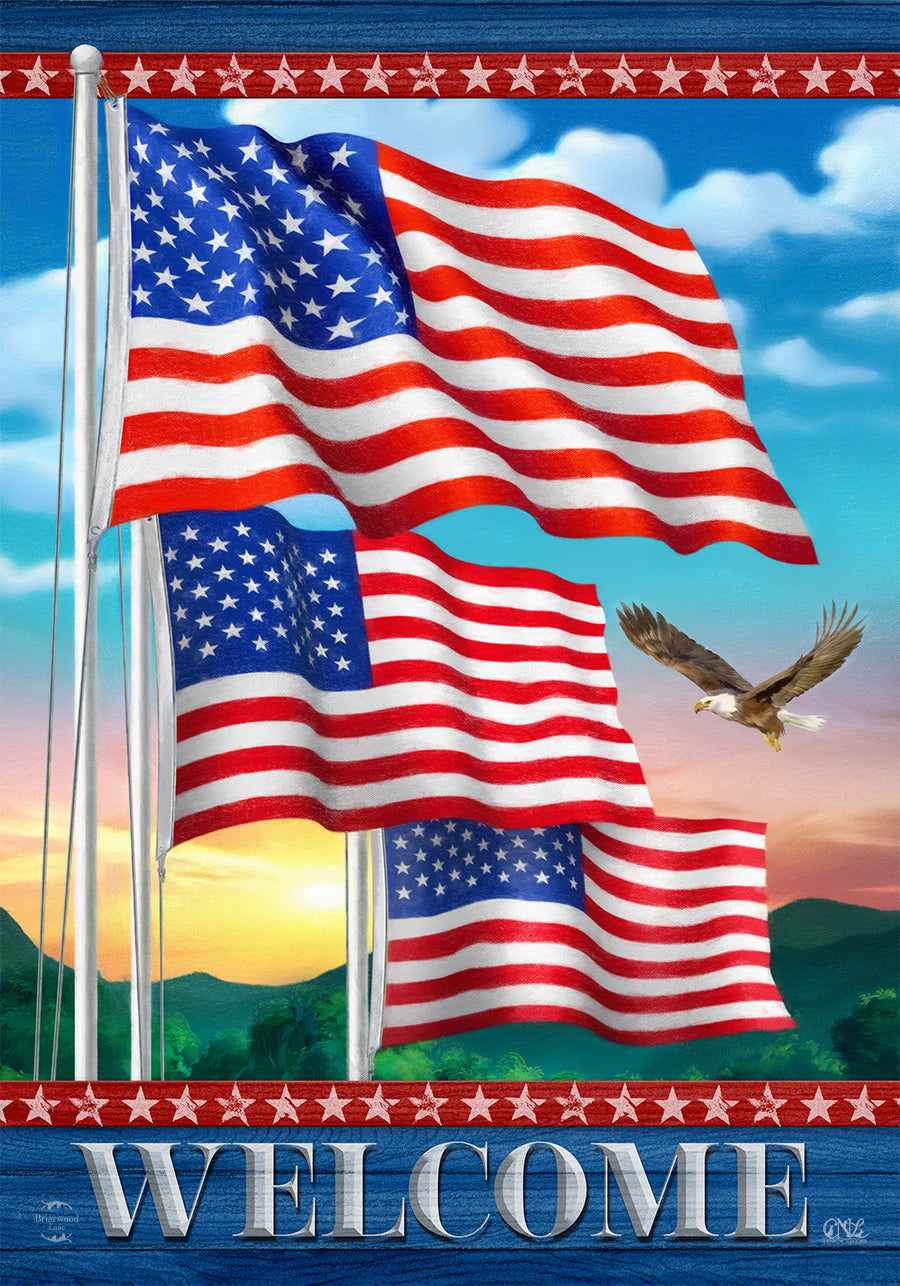 Waving American Flags and Soaring Eagle Garden Flag