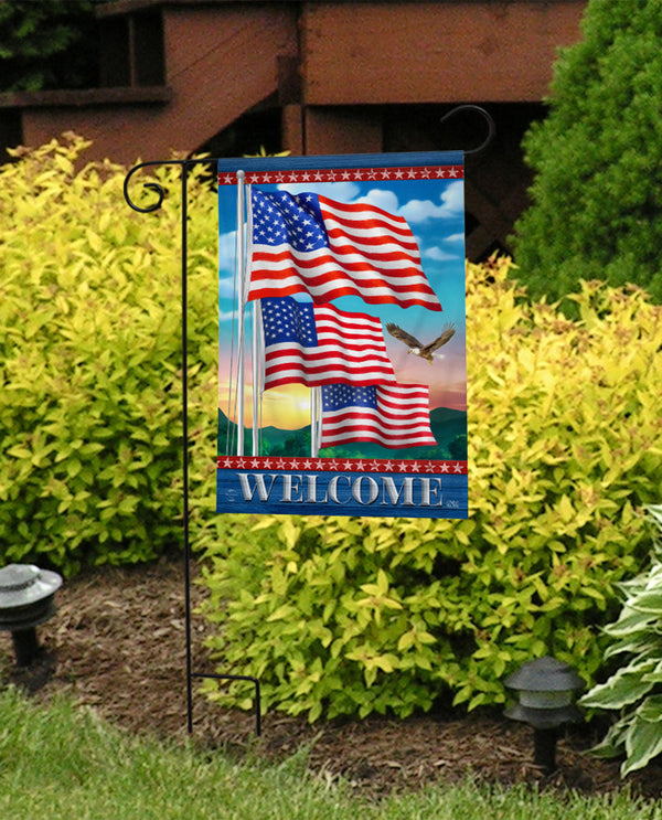 Waving American Flags and Soaring Eagle Garden Flag