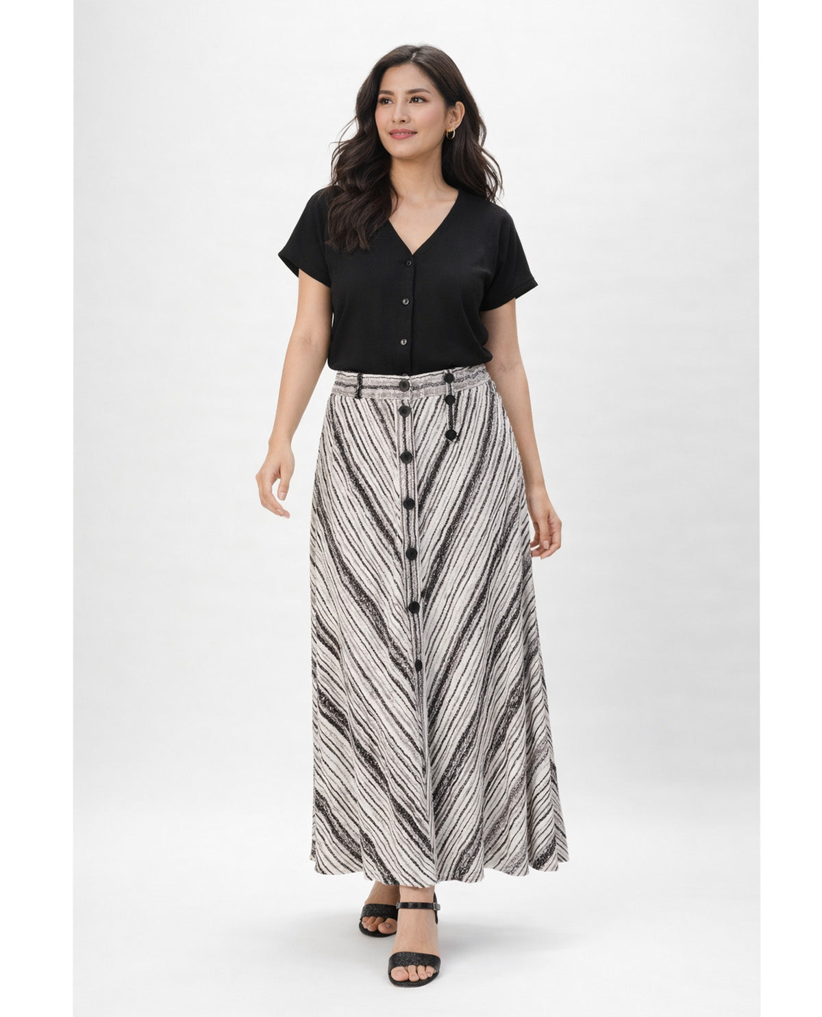 Robert Louis Print Silky Knit Skirt Black/Grey