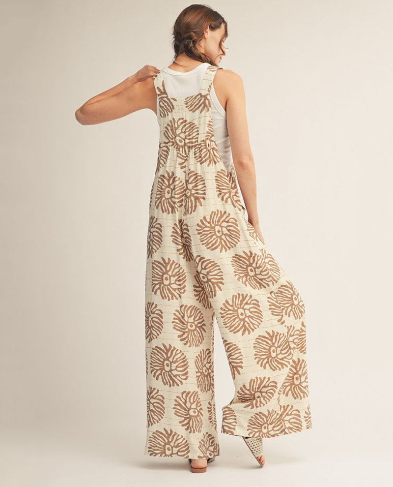 Jodifl Tropical Print Wide Leg Overall Taupe