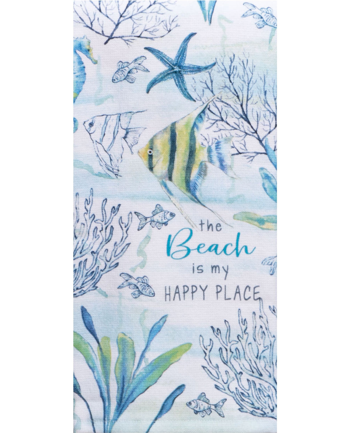 Blue Sea Happy Place Dual Purpose Terry Cotton Kitchen Towel