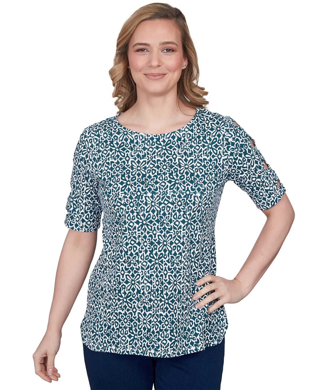 Ruby Road Missy Must Haves Ballet neck Interlock Knit Top