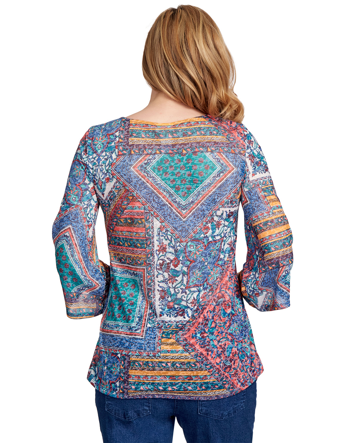 Ruby Road Missy Must Haves II V-Neck Patchwork Print Top