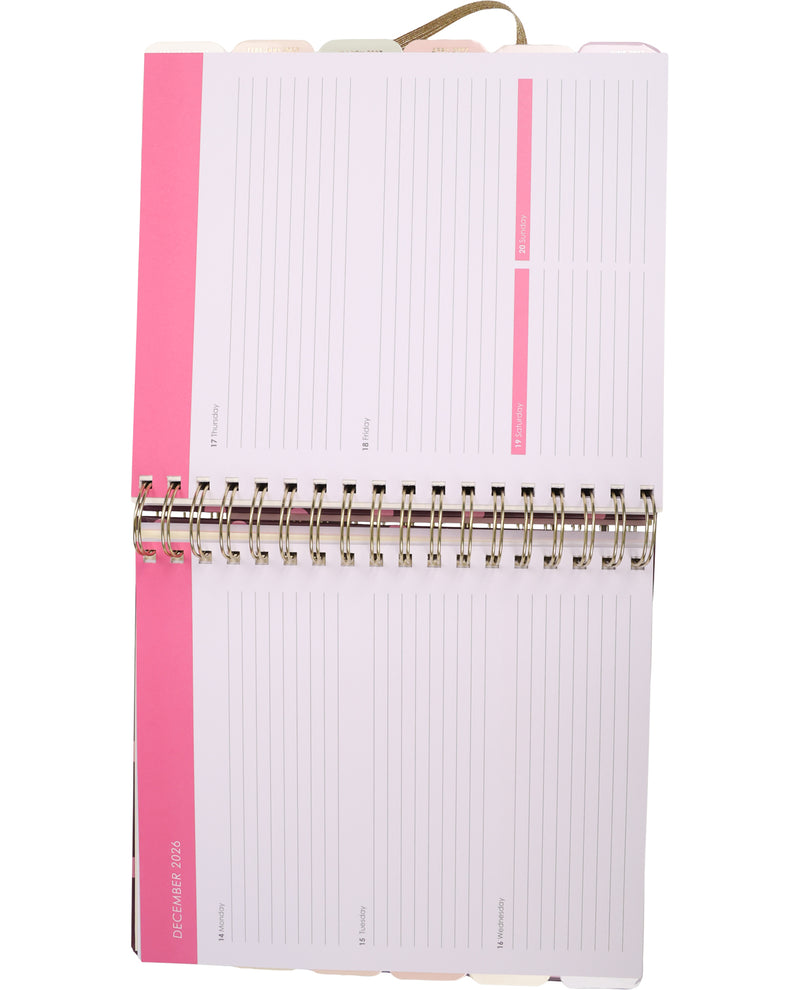 Notebook with pink binding on a white background