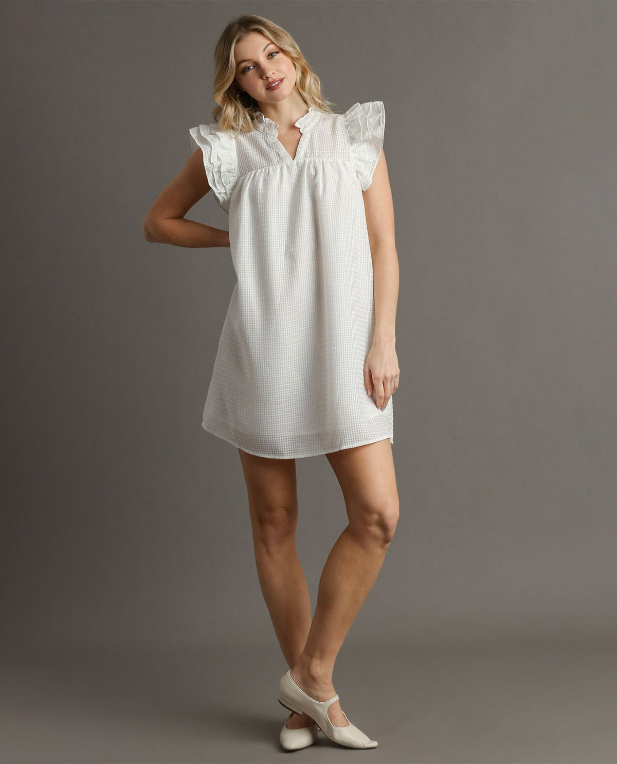 Ruffle Sleeve Split Neck Dress
