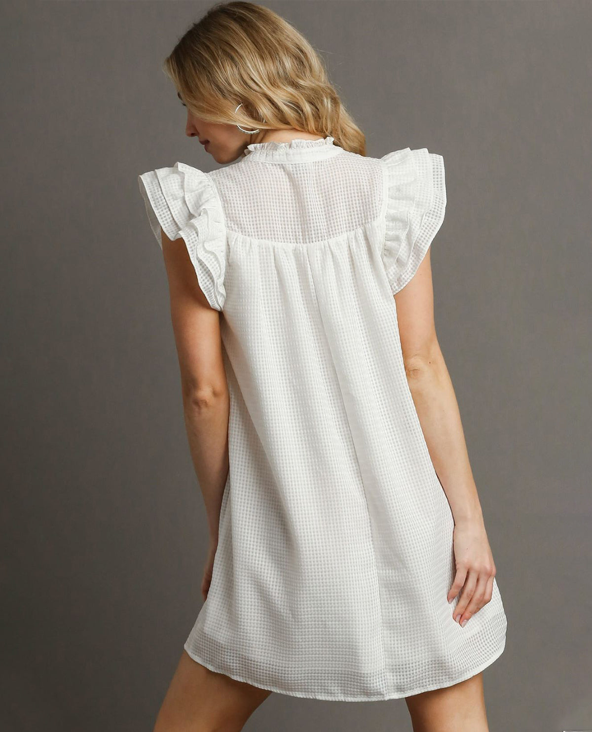 Ruffle Sleeve Split Neck Dress