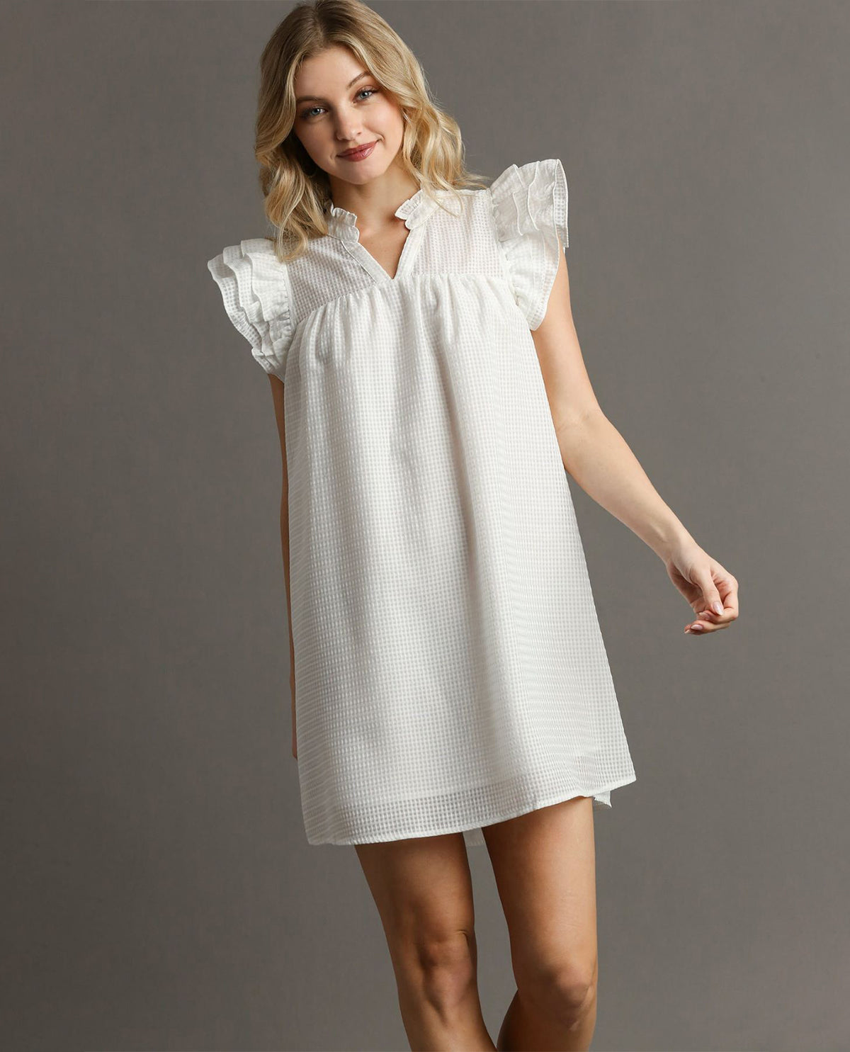 Ruffle Sleeve Split Neck Dress