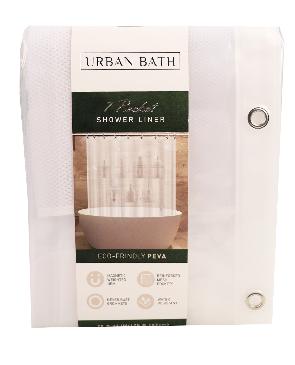 Shower Liner With 7 Mesh Pockets