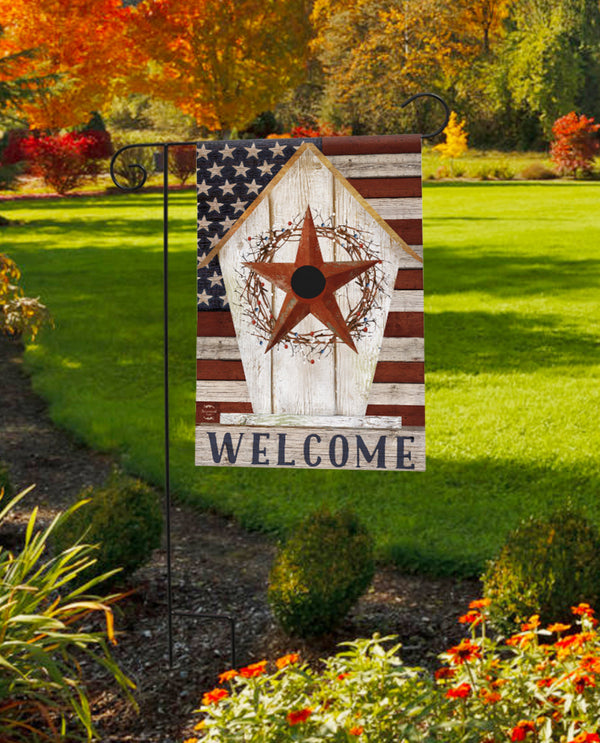 Rustic American Birdhouse Garden Flag