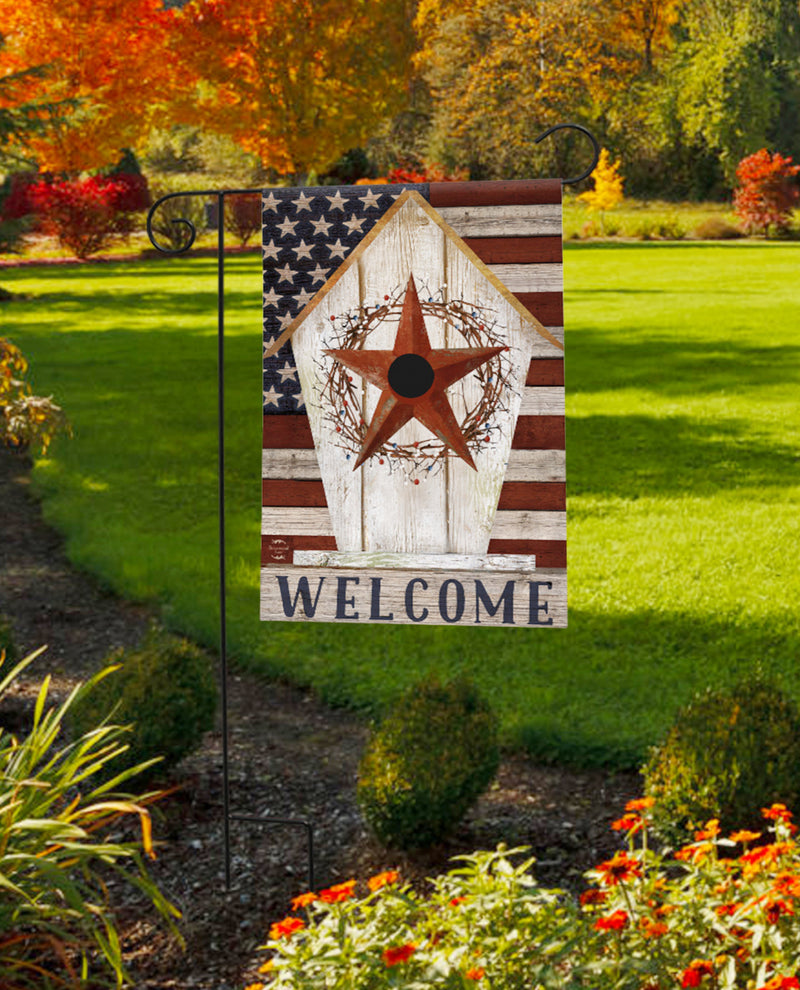Rustic American Birdhouse Garden Flag
